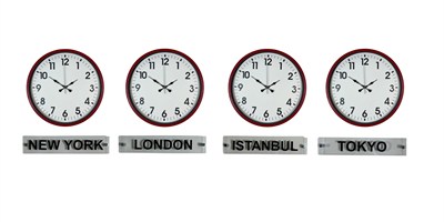 Kırmızı Seri 36 Cm 4 lü Tabelalı Dünya Saatleri