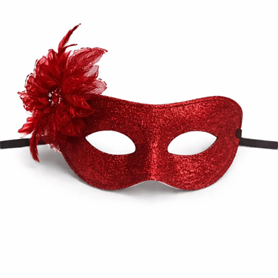 Kırmızı Simli Tüylü Balo Maskesi – Kadın Parti & Maskeli Balo Maskesi