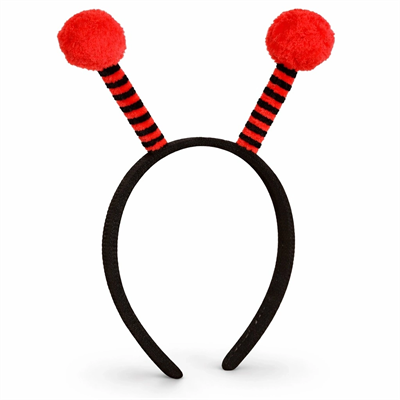 Kırmızı Siyah Uğur Böceği Antenli Taç - Çocuk Uğur Böceği Tacı Mega Ponponlu