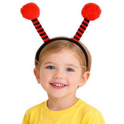 Kırmızı Siyah Uğur Böceği Antenli Taç - Çocuk Uğur Böceği Tacı Mega Ponponlu