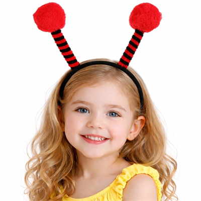 Kırmızı Siyah Uğur Böceği Antenli Taç - Çocuk Uğur Böceği Tacı Mega Ponponlu