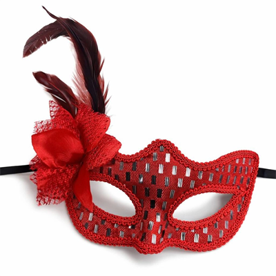Kırmızı Tüylü Balo Maskesi Kadın Parti Aksesuarı