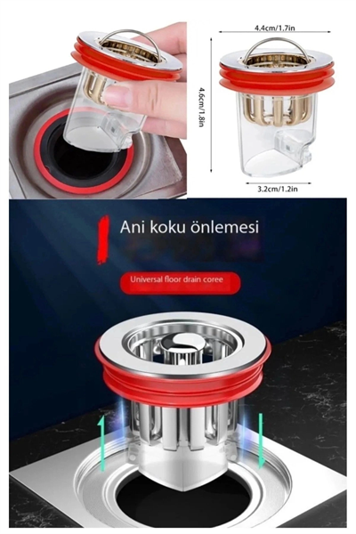 Kırmızı Valfli Gider Koku Önleyici Süzgeç Silikon Contalı Sızdırmaz Gider Kapağı