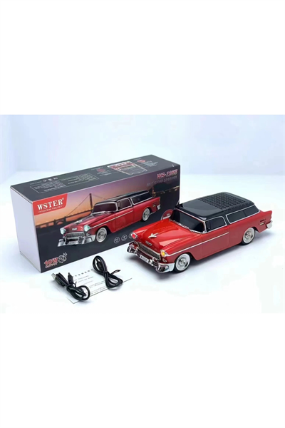 Kırmızı bluetooth hoparlör 10 watt FM radyo SD kart USB destekli nostaljik araba tasarım