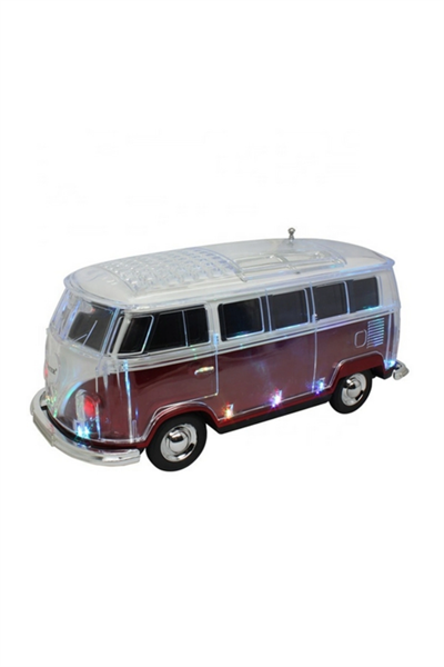 Kırmızı nostaljik minibüs tasarımlı bluetooth hoparlör FM radyo SD kart USB destekli 2 yıl garantili