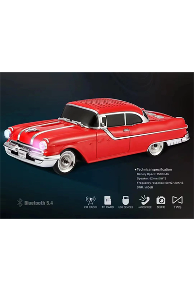 Kırmızı taşınabilir klasik araba tasarımlı Bluetooth özellikli nostaljik radyo hoparlör