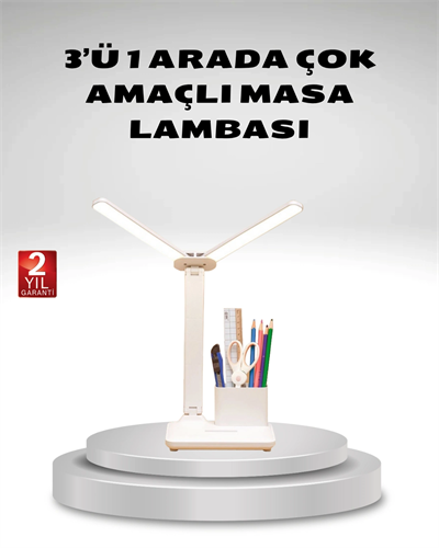 Kısılabilir LED Masa Lambası – Kalemlik ve Telefon Standlı, Göz Yormayan Işık