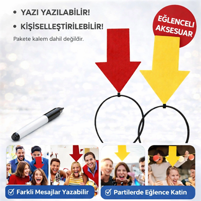 Kişiselleştirilebilir Ok İşaretli Mesaj Tacı (2’li Set Sarı-Kırmızı)