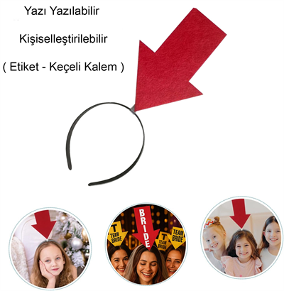Kişiselleştirilebilir Ok Taç – Üzerine Yazı Yazılabilen Parti Tacı Kırmızı Renk Bx40