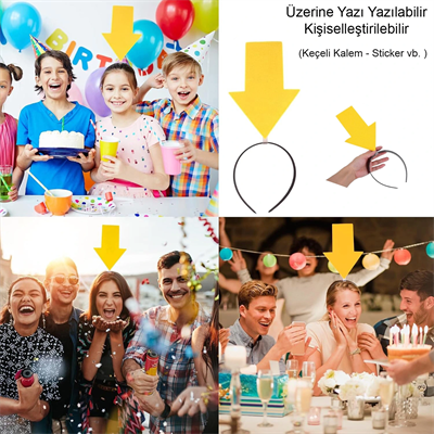 Kişiselleştirilebilir Ok Taç – Üzerine Yazı Yazılabilen Parti Tacı Sarı Renk