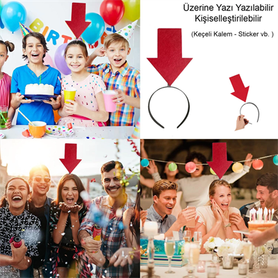 Kişiselleştirilebilir Ok Taç – Üzerine Yazı Yazılabilen Parti Tacı Kırmızı Renk Bx40