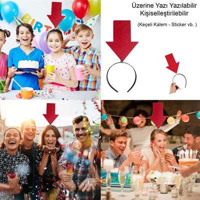 Kişiselleştirilebilir Ok Taç – Üzerine Yazı Yazılabilen Parti Tacı Kırmızı Renk (3936)