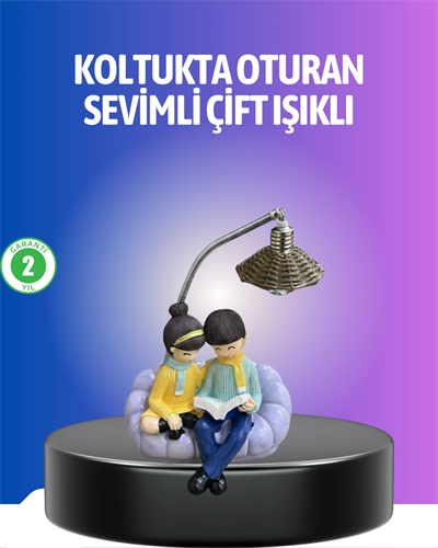Kitap Okuyan Çift Figürlü Gece Lambası Romantik Dekoratif Masa Lambası