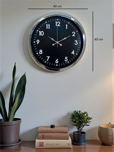 Klasik 40 Cm Krom Şık Metal Duvar Saati