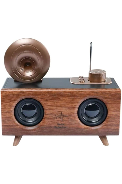 Klasik Tasarımlı Bluetooth Hoparlör ve Nostaljik Radyo, Kahverengi Renk Seçeneği