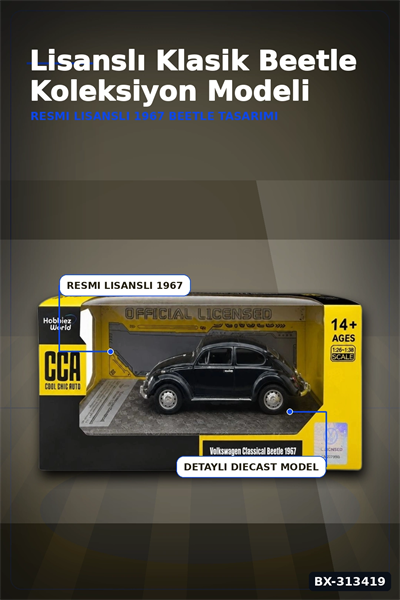 Klasik Volkswagen Beetle Diecast Model Araba 1/32 Ölçekli Koleksiyonluk BX-313419
