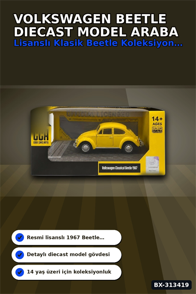 Klasik Volkswagen Beetle Diecast Model Araba 1/32 Ölçekli Koleksiyonluk BX-313419