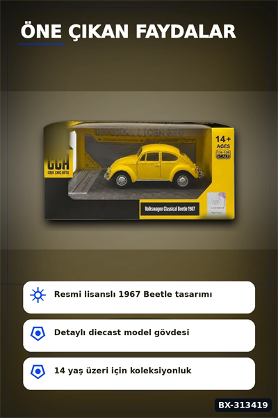 Klasik Volkswagen Beetle Diecast Model Araba 1/32 Ölçekli Koleksiyonluk BX-313419
