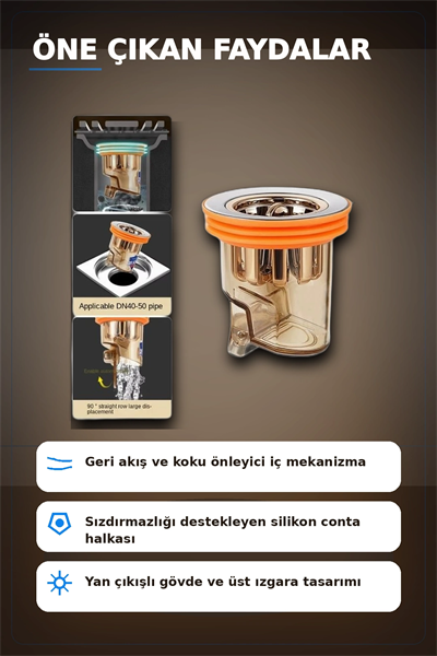 Koku Onleyici DN40 DN50 Gider Aparati Paslanmaz Celik Izgarali Silikon Contali Sifon BX-313423