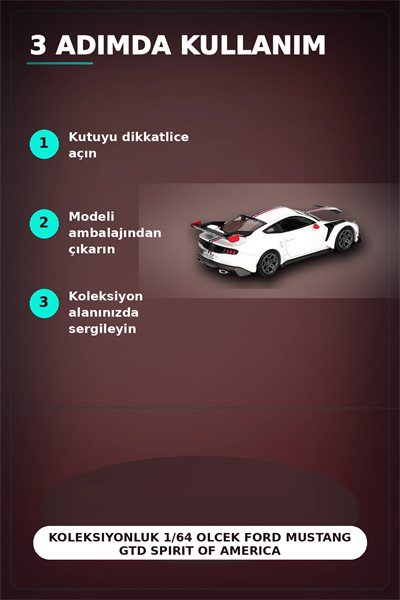 Koleksiyonluk 1/64 Olcek Ford Mustang GTD Spirit of America Model Araba Tekli Paket BX-313401