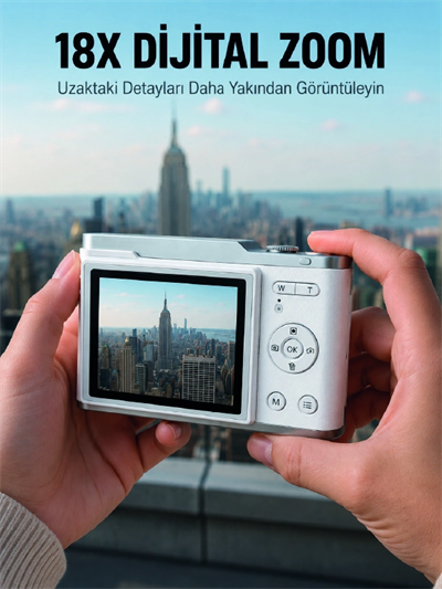 Kompakt Dijital Fotoğraf Makinesi Beyaz 18X Dijital Zoom Destekli