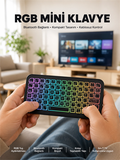 Kompakt Siyah RGB Işıklı Bluetooth Mini Klavye