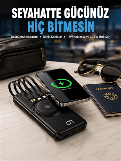 Kompakt Tasarım, Güçlü Performans – 10000mAh Kablosuz Powerbank