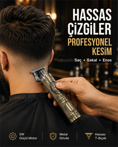 Kompakt Tasarımlı, Güçlü Motorlu Saç sakal Kesme Makinesi ve 4 Kılavuz Tarak