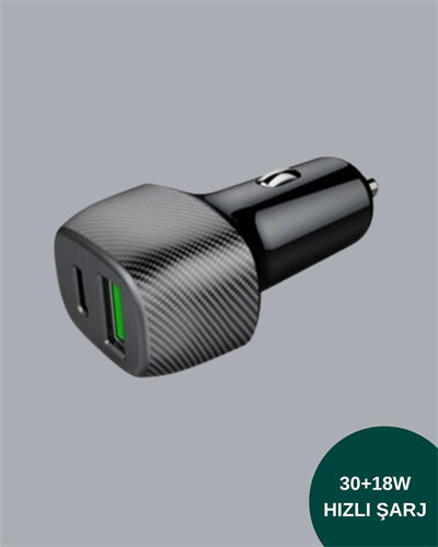 Kompakt Tasarımlı Type-C + USB Girişli Araç Şarj Başlığı