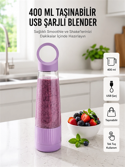 Kompakt Tasarımlı USB Şarjlı Smoothie Blender