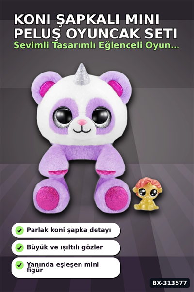Koni Şapkalı 10 cm Sevimli Mini Peluş Oyuncak Ve Figür Seti - 1 Adet, 3+ Yaş BX-313577