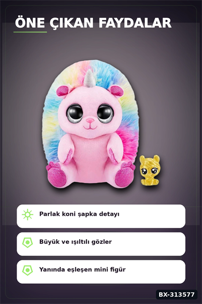Koni Şapkalı 10 cm Sevimli Mini Peluş Oyuncak Ve Figür Seti - 1 Adet, 3+ Yaş BX-313577