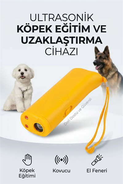 Köpek Kovucu Ultrasonik Eğitim Cihazı LED Fenerli Taşınabilir Sarı Yardımcı Ürün