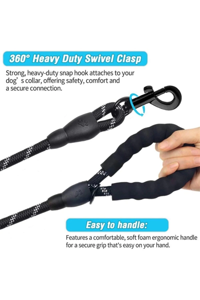Köpekler İçin Gezdirme Tasması Reflektörlü 130 Cm Halat Orta Ve Büyük Boy Köpekler İçin Siyah