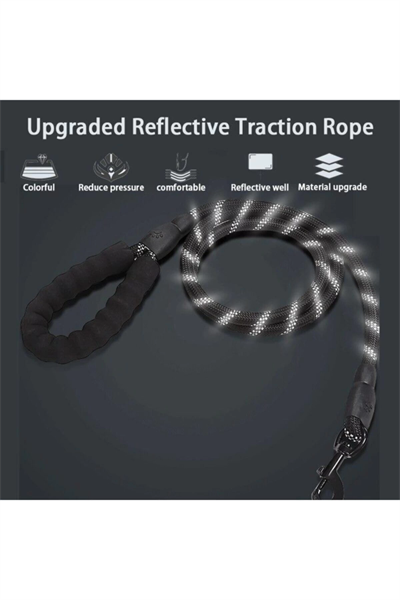 Köpekler İçin Gezdirme Tasması Reflektörlü 130 Cm Halat Orta Ve Büyük Boy Köpekler İçin Siyah