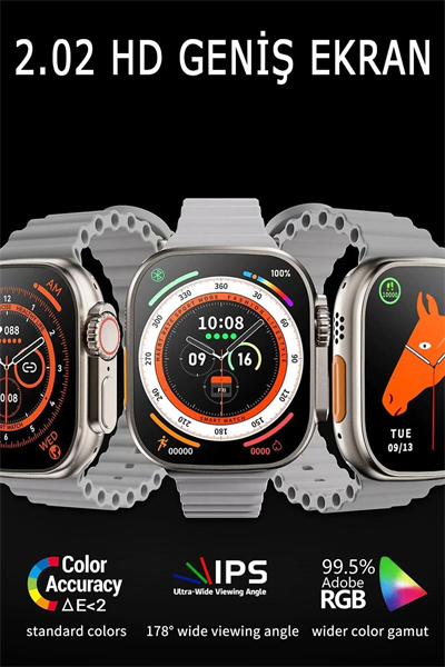 Kordon Kilitli Vidalı 49mm Ekranlı, Nabız ve Uyku Takibi Özellikli, Suya Dayanıklı Akıllı Saat