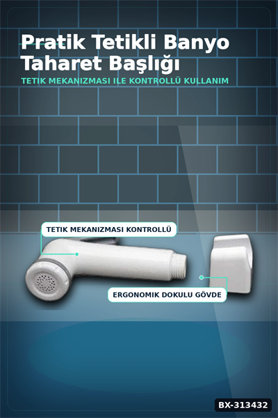 Köşeli Taharetmatik Şattaf Başlık - Beyaz Gri Plastik - Banyo Aksesuarı BX-313432