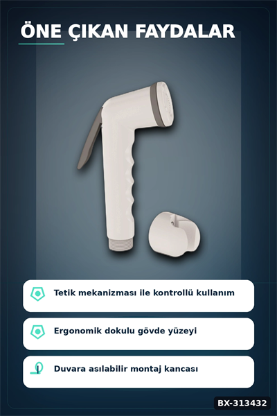 Köşeli Taharetmatik Şattaf Başlık - Beyaz Gri Plastik - Banyo Aksesuarı BX-313432