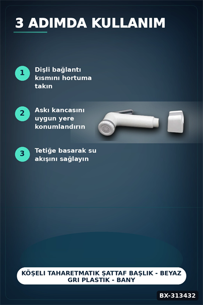 Köşeli Taharetmatik Şattaf Başlık - Beyaz Gri Plastik - Banyo Aksesuarı BX-313432
