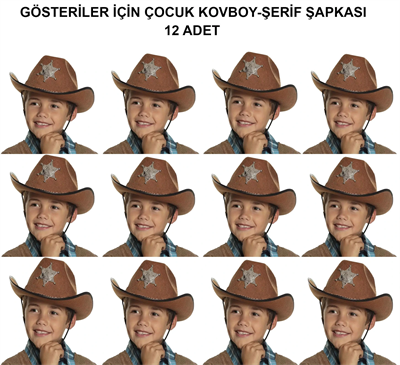 Kovboy Şerif Şapkası Kahve 12 Adet - Kostüm, Parti Ve Gösteri Şapkası