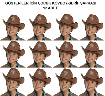 Kovboy Şerif Şapkası Kahve 12 Adet - Kostüm, Parti ve Gösteri Şapkası