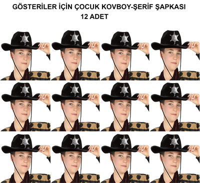 Kovboy Şerif Şapkası Siyah 12 Adet - Kostüm, Parti ve Gösteri Şapkası