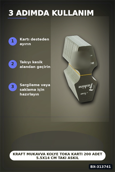 Kraft Mukavva Kolye Toka Kartı 200 Adet 5.5x14 cm Takı Askılık Düzenleyici BX-313741