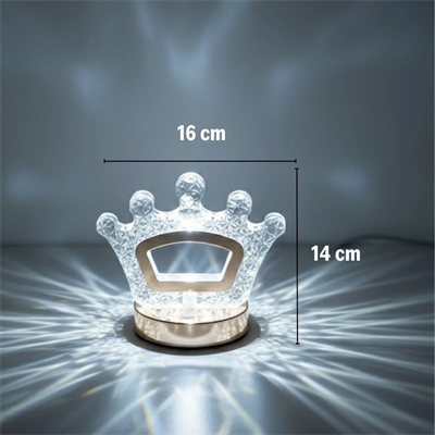 Kral Tacı Model Kristal Led Masa Lambası – Dokunmatik, 3 Renk Işık Modlu, Şarjlı Mini Dekoratif Gece Lambası Bx40