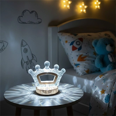 Kral Tacı Model Kristal Led Masa Lambası – Dokunmatik, 3 Renk Işık Modlu, Şarjlı Mini Dekoratif Gece Lambası Bx40