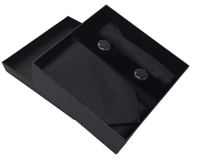 Kravat Düğme Set Siyah Desenli Kravat Mendil Kol Düğmesi Özel Set