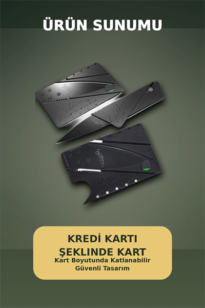 Kredi Kartı Boyutunda Katlanabilir Güvenlik Bıçağı Çift Uçlu Cüzdan Tipi Çakı