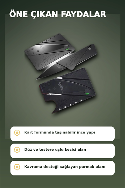 Kredi Kartı Boyutunda Katlanabilir Güvenlik Bıçağı Çift Uçlu Cüzdan Tipi Çakı