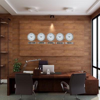 Krem 36 Cm 5 li Tabelalı Dünya Saatleri