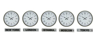 Krem 36 Cm 5 li Tabelalı Dünya Saatleri